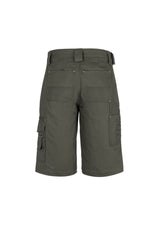Men's Olive Cordura Duckweave Shorts by Syzmik, featuring durable fabric, 12 pockets, and reinforced seams for heavy-duty work.