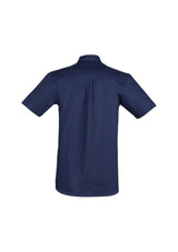 Lightweight blue men's tradie shirt from Syzmik, featuring cotton twill, triple-stitched seams, and ample pocket storage.