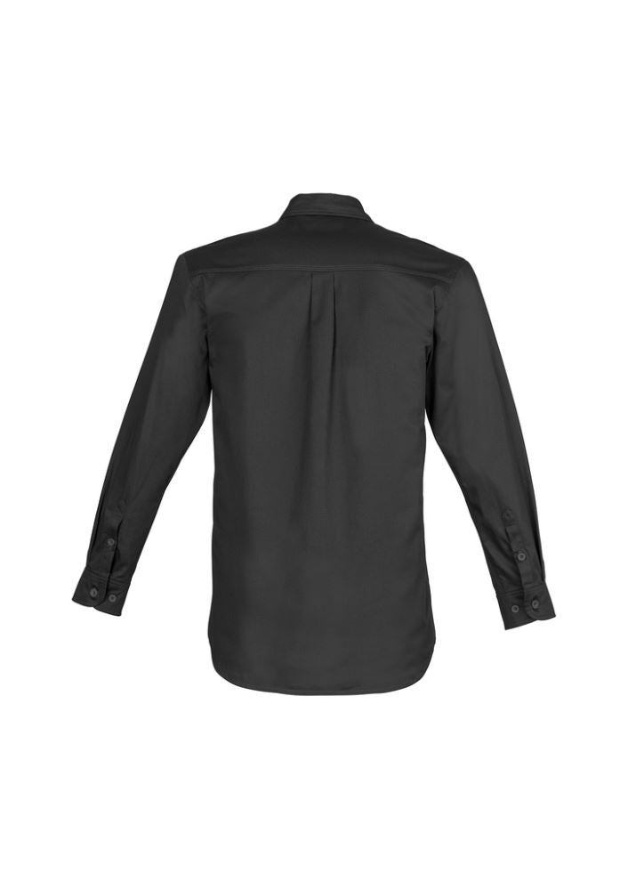 Men's Lightweight Tradie Shirt in Black, size S, made from breathable cotton twill with pockets for tools and phone, ideal for tradesmen.