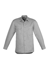 Mens lightweight long sleeve tradie shirt in grey, 7XL, made of 100% cotton twill with multiple pockets and enhanced breathability.