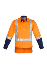 Men's orange TTMC-W Drill Work Shirt by Syzmik, featuring reflective tape, mesh vents, and durable cotton fabric.