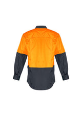 Hi-Vis Rugged Cooling Shirt in Orange and Charcoal, featuring breathable mesh vents, mechanical stretch, and chest pockets for tools.
