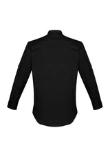 Mens Rugged Cooling Long Sleeve Shirt in Black, featuring breathable mesh venting, durable cotton ripstop, and versatile pockets.