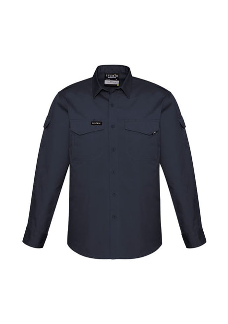 Men's Rugged Cooling Long Sleeve Shirt in Charcoal, featuring breathable mesh vents and mechanical stretch for comfort and mobility.