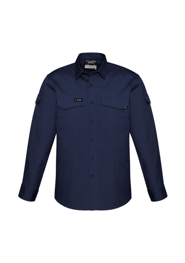 Navy long sleeve cooling shirt for men with breathable mesh vents and durable ripstop fabric, perfect for outdoor activities.