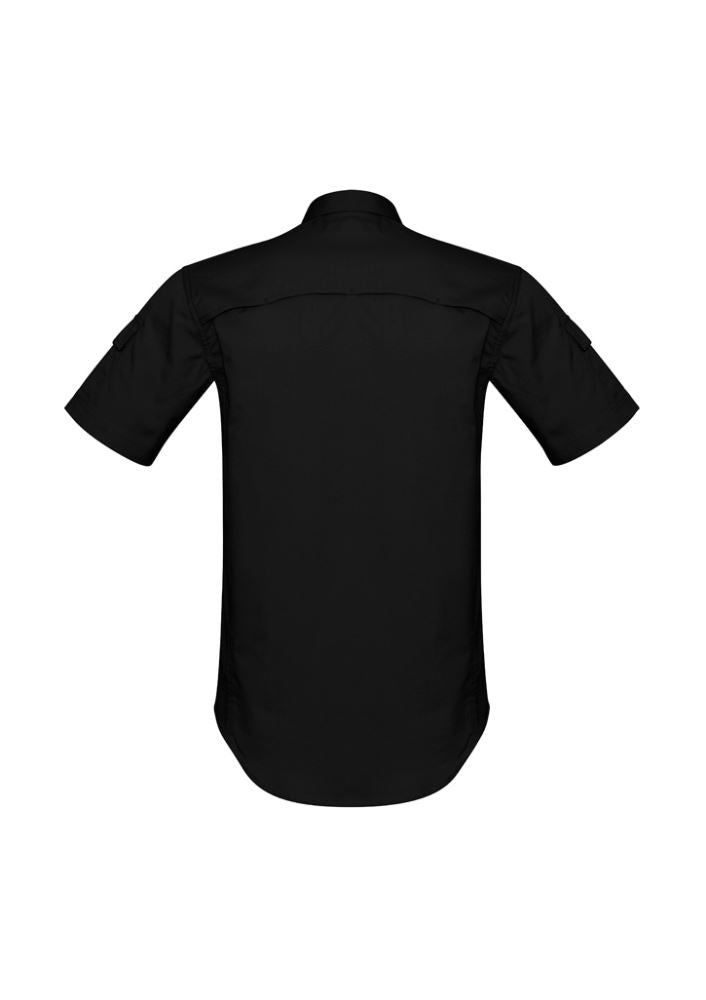 Mens Rugged Cooling Short Sleeve Shirt in Black, XS; features cotton ripstop fabric, mesh venting, and multiple pockets for practicality.