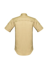 Men's Rugged Cooling Short Sleeve Shirt in Khaki, featuring breathable mesh venting and a modern fit for outdoor comfort.
