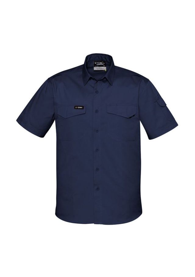 Men's Syzmik Rugged Cooling Short Sleeve Shirt in Navy, 3XL, featuring breathable mesh venting and durable ripstop fabric.