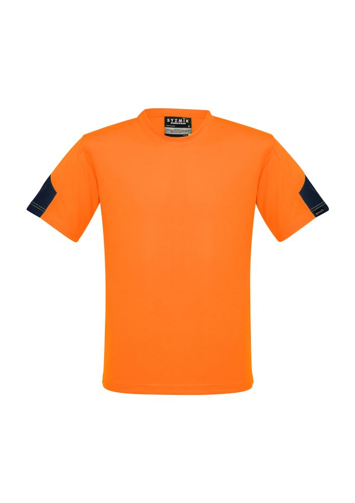 Mens Hi-Vis Squad T-Shirt in vibrant orange, 7XL, features breathable fabric and a button-free design for safety in work environments.
