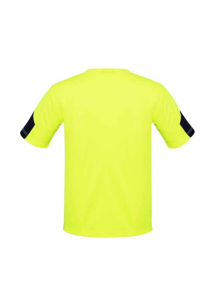 Mens Hi-Vis Squad T-Shirt in vibrant yellow, 3XL, featuring breathable fabric, button-free placket, and stylish side arm design.