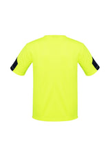Vibrant yellow Mens Hi-Vis Squad T-Shirt from Syzmik, lightweight, breathable, and food-safe, ideal for outdoor work.