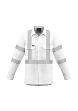 Mens Bio Motion X Back Shirt in White, 7XL, featuring durable cotton, safety tape for visibility, and two chest pockets.