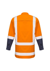 Men's orange rugged cooling work shirt made from lightweight ripstop cotton with mesh venting and two chest pockets for essentials.