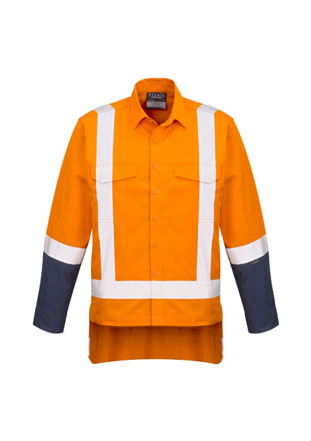 Men's orange work shirt in 3XL, made from lightweight ripstop cotton, designed for comfort, durability, and breathability.