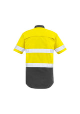 High-visibility yellow and charcoal short sleeve work shirt with cooling mesh venting and chest pockets by Syzmik.