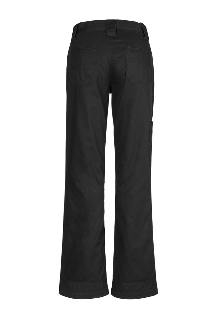 Womens Plain Utility Pant in Black, 100% cotton twill, feminine fit, reinforced heel, triple stitched seams, versatile workwear.