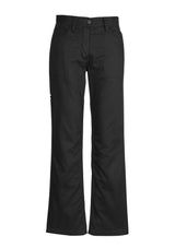 Women's plain utility pants in black, size 6, featuring durable cotton twill, feminine fit, and reinforced patches for long-lasting wear.