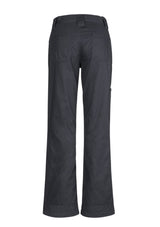 Women's charcoal utility pants in 100% cotton twill, featuring a feminine fit, reinforced patches, and triple-stitched seams.