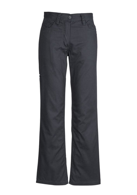 Women's charcoal utility pant size 14 by Syzmik, featuring durable cotton twill, feminine fit, and reinforced design for comfort.