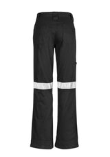 Women's black taped utility pants from Syzmik, featuring durable cotton twill, reflective tape, and a flattering fit.