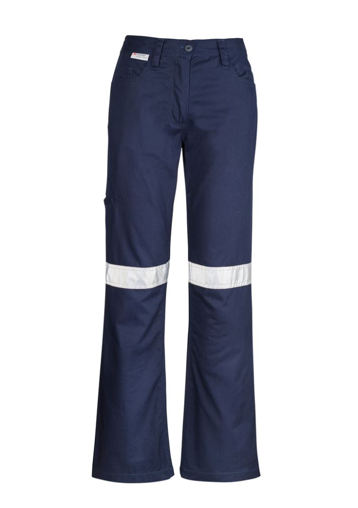 Women's Taped Utility Pant in Navy, size 12, featuring durable cotton twill, reflective tape, and a feminine fit for enhanced safety and style.