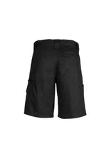 Women's black utility shorts made from breathable 100% cotton twill, featuring reinforced pockets and a feminine fit.