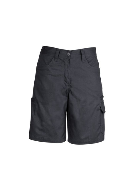 Women's Charcoal Utility Shorts by Syzmik, 100% cotton twill, designed for comfort and durability with feminine fit and reinforced pockets.