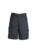 Women's navy utility shorts by Syzmik, featuring pre-shrunk cotton, reinforced pockets, and a feminine fit for versatility.
