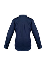 Womens Lightweight Tradie Shirt in Blue, featuring breathable cotton twill, triple-stitched seams, and feminine fit.