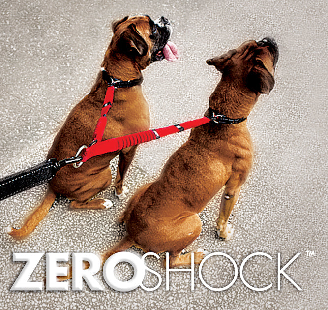 Zero Shock Ezy Dog Coupler in black, 60cm long, designed for walking two dogs with shock-absorbing comfort and control.