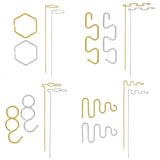 Elegant set of 8 geometric orchid supports in gold and silver, designed to stabilize long-stemmed plants beautifully.