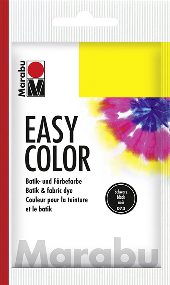 MARABU EASY COLOUR 25g BLACK dye sachet for vibrant batik and hand dyeing on various fabrics, ensuring lasting color quality.