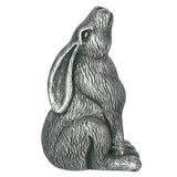 Silver terracotta Moon Gazing Hare garden ornament, H:31 x W:20 x D:13 cm, features intricate details and a shimmering silver finish.