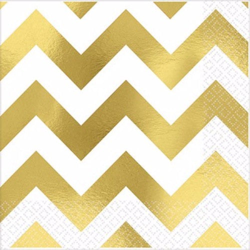 Stylish gold hot stamped chevron beverage napkins, 25cm x 25cm, perfect for elegant gatherings, pack of 16.