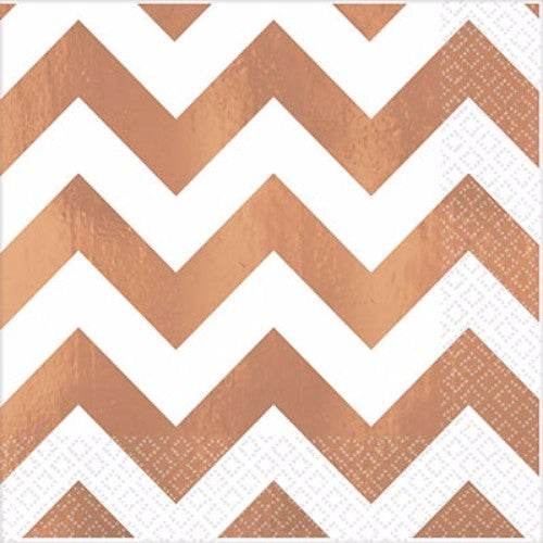 Elegant rose gold chevron beverage napkins, 25cm x 25cm, perfect for stylish parties and celebrations, pack of 16.