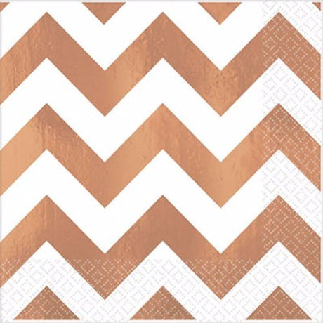 Elegant rose gold chevron beverage napkins, 25cm x 25cm, perfect for stylish parties and celebrations, pack of 16.
