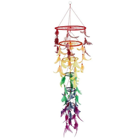 Colorful 3D Chakra dreamcatcher, 12cm, featuring vibrant tiers for each chakra, promoting balance and tranquility in any space.