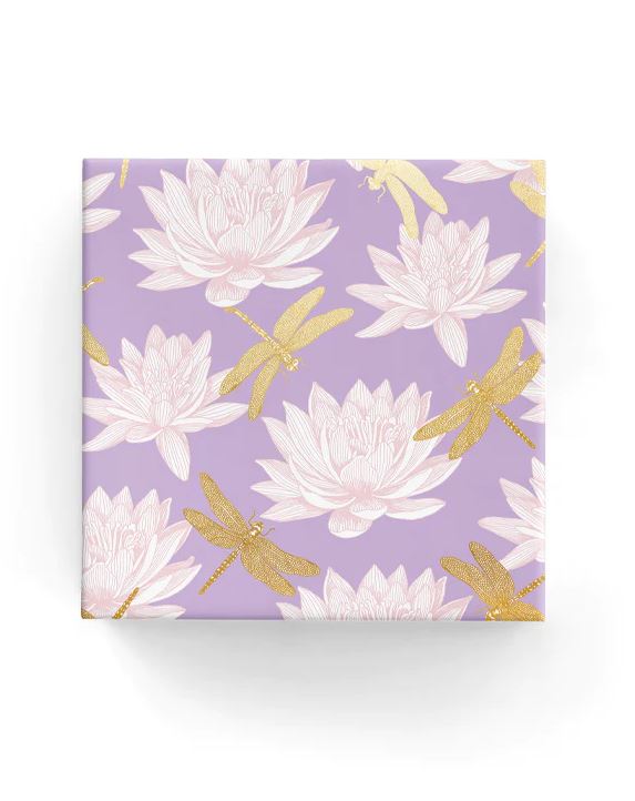 Wrapping Paper - Dragonfly Lily Wrap Lilac Pink Gold