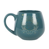 Green Fortune Teller Colour Changing Mug featuring a mystical design that reveals a hidden message when filled with hot beverages.