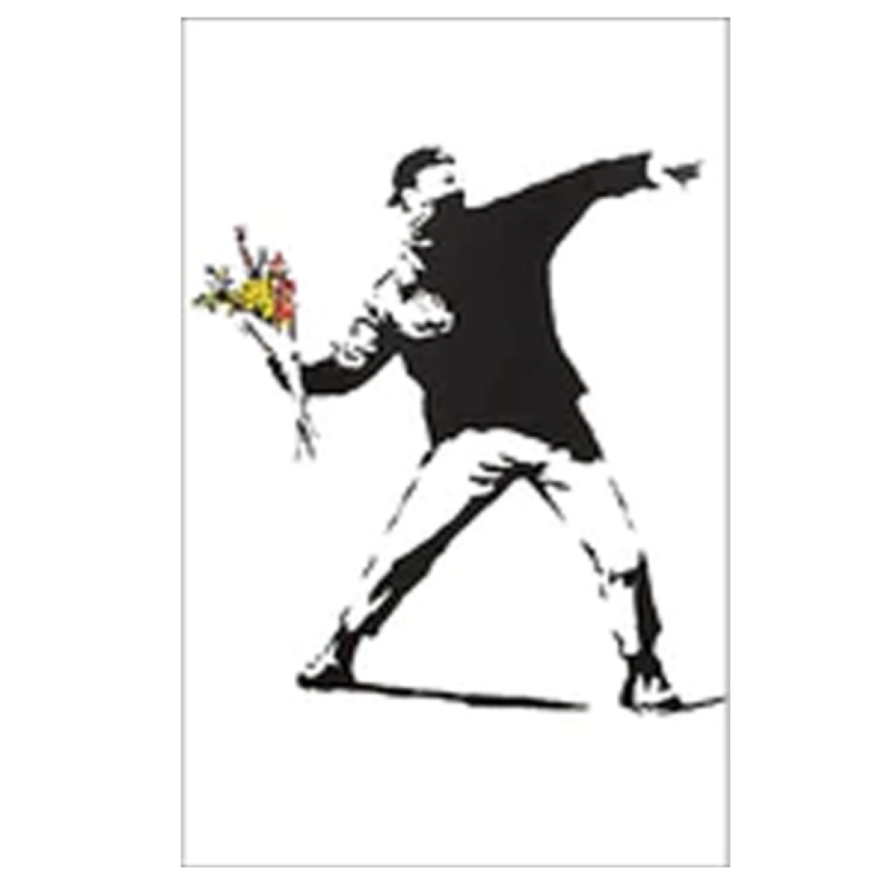Framed Art Print Canvas - Banksy Flower Thrower (30 x 45cm)