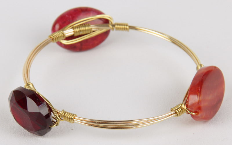 Vibrant red Crystal, Stone & Moon Stone bracelet showcasing a unique three-stone combo for style and positive energy.