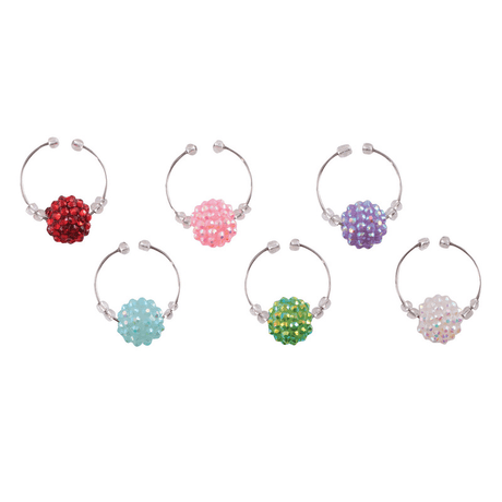 Set of 6 multicolored crystal ball wine charms for easy glass identification and stylish table accent.