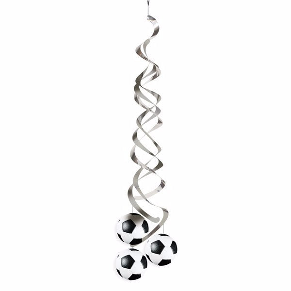Vibrant soccer-themed danglers, 91.4cm long, perfect for decorating parties and celebrations. Pack of 2.