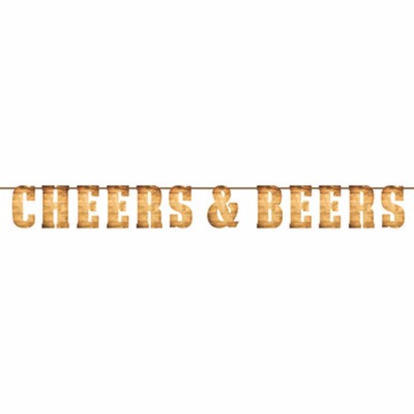 Vibrant Cheers & Beers Banner measuring 15cm x 2m, perfect for festive celebrations and easy to hang with twine.