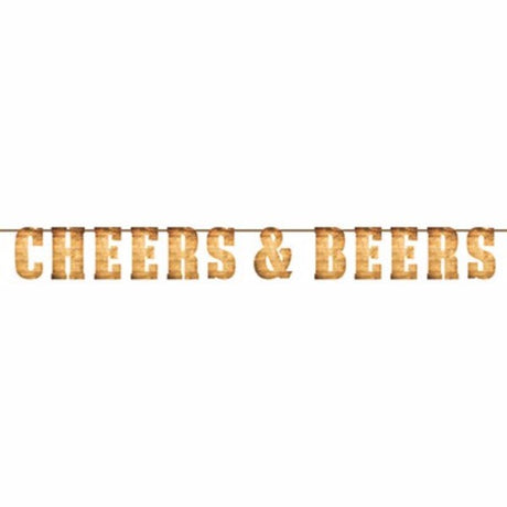 Vibrant Cheers & Beers Banner measuring 15cm x 2m, perfect for festive celebrations and easy to hang with twine.