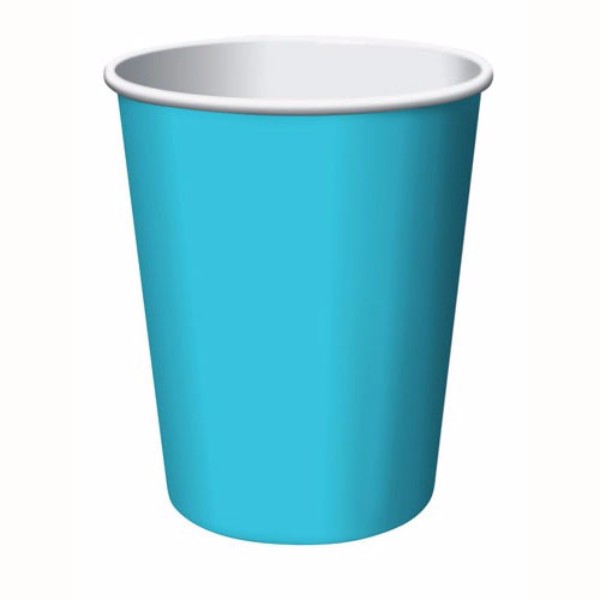 Bermuda Blue paper cups (266ml) in a pack of 24, ideal for hot or cold drinks at parties or everyday use.