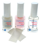 Flawless French Manicure Kit by Manicare featuring chip-resistant polishes, 20 tip tapes for easy application, and vibrant colors.