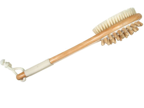 Natural bristle brush designed to exfoliate, improve circulation, and target cellulite for smooth, healthy skin.