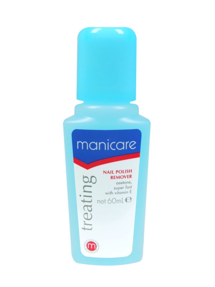 Manicare Express Nail Polish Remover 60mL bottle, designed for fast polish removal while strengthening weak nails with nourishing ingredients.