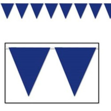 Blue pennant banner with 12 vibrant flags, 25cm high and 3.65m long, perfect for indoor and outdoor celebrations.